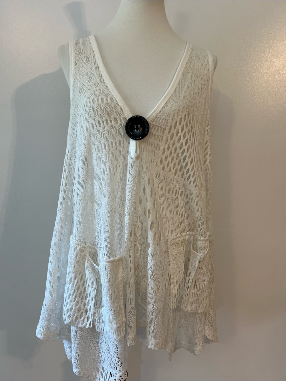 Lily by Firmiana Crochet Knit Tunic Tank Lagenlook Cover Up Boho Cottagecore XL